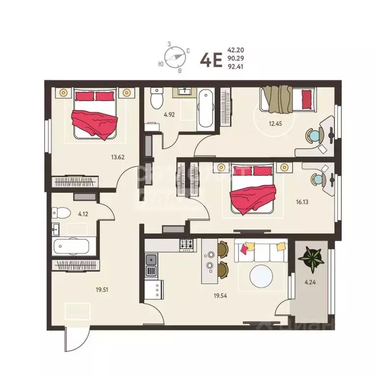 3-к кв. Курская область, Курск ул. Энгельса, 115 (92.41 м) - Фото 1