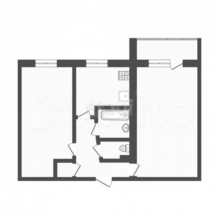 2-к. квартира, 45,7 м, 5/5 эт. - Фото 0