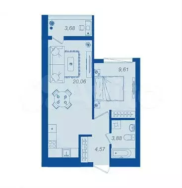 1-к. квартира, 40 м, 6/17 эт. - Фото 1