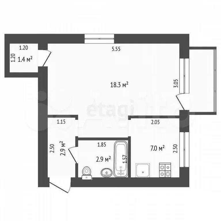 1-к. квартира, 31 м, 2/3 эт. - Фото 0