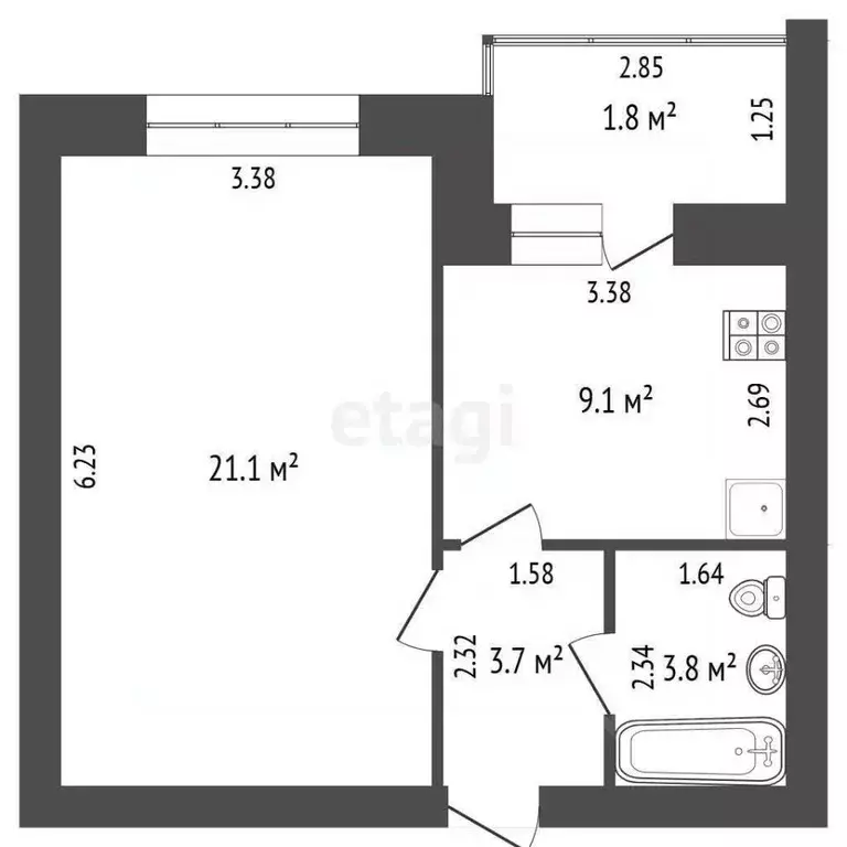 1-к кв. Забайкальский край, Чита ул. Богомягкова, 2к1 (37.7 м) - Фото 2