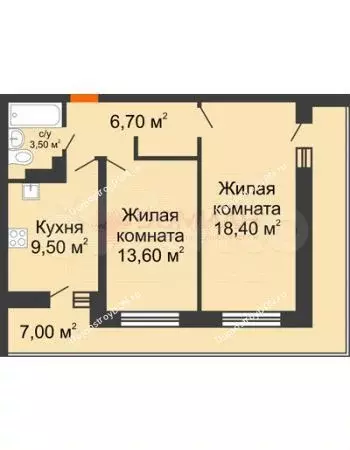 2-к. квартира, 64 м, 17/24 эт. - Фото 0