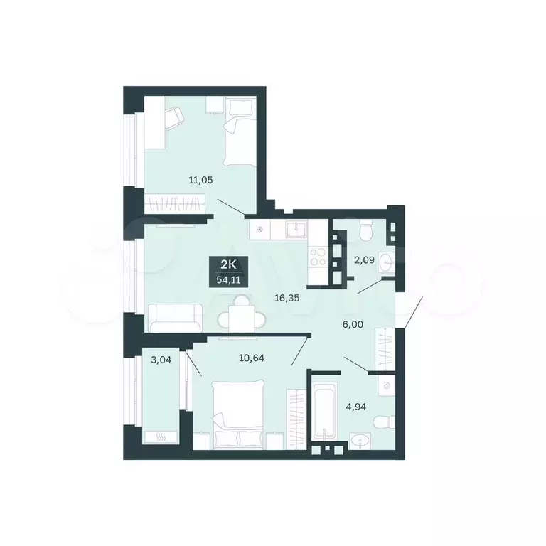 2-к. квартира, 51,1 м, 22/25 эт. - Фото 0