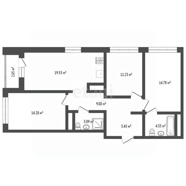 3-к кв. Тюменская область, Тюмень ул. Ивана Чистякова, 3 (84.0 м) - Фото 2