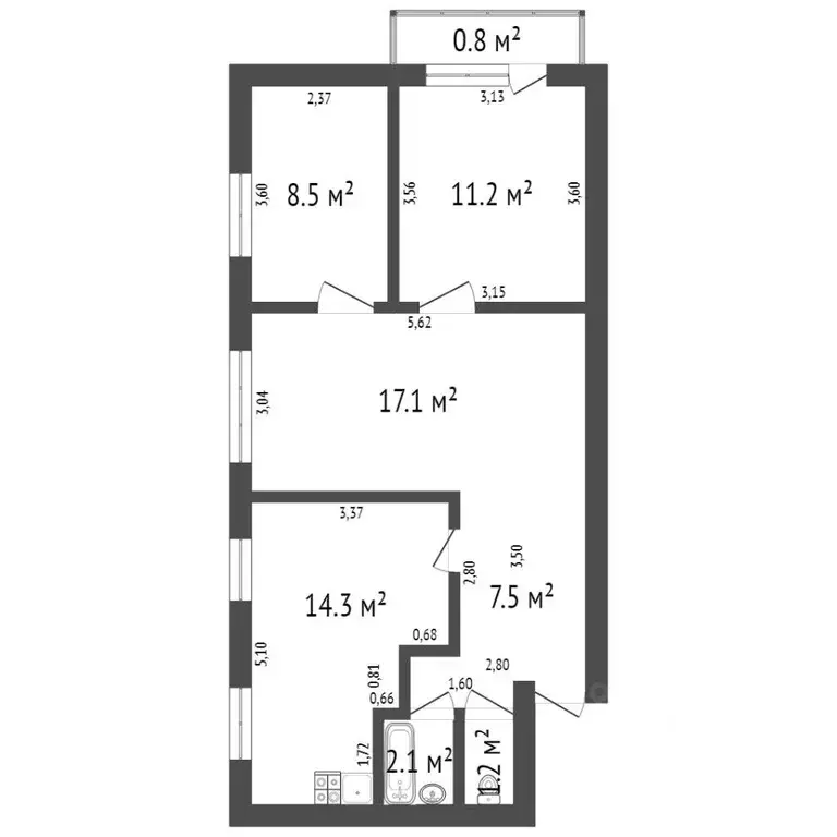 3-к кв. Татарстан, Зеленодольск Столичная ул., 18 (64.1 м) - Фото 1
