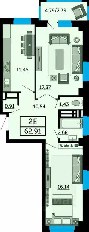 2-к кв. Ростовская область, Ростов-на-Дону ул. Мечникова, 110Г (62.91 ... - Фото 0