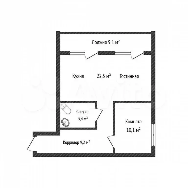 2-к. квартира, 54,3 м, 1/3 эт. - Фото 0