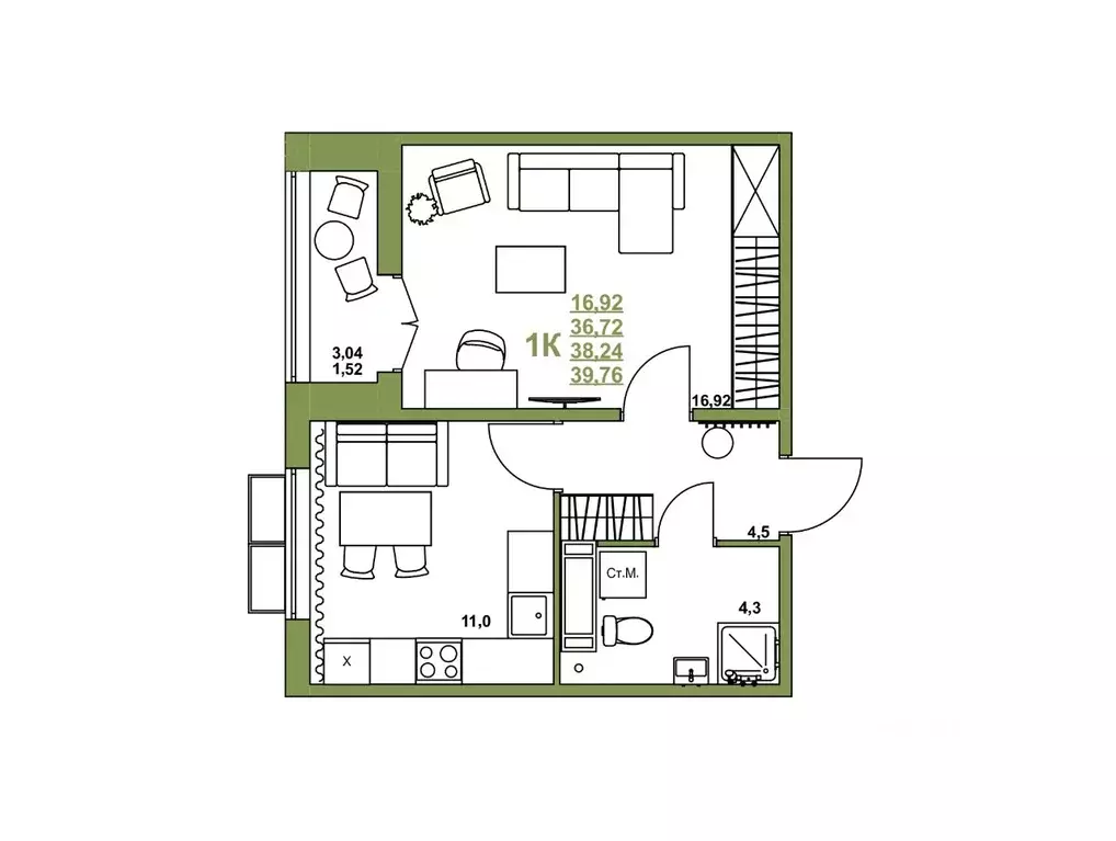 1-к кв. Челябинская область, Челябинск ул. Блюхера, 2.3.1 (38.24 м) - Фото 2