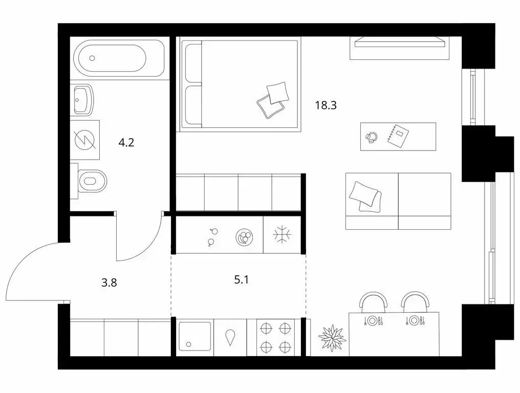 1-комнатная квартира: Казань, ЖК Ботаническая 3, 2 (31.4 м) - Фото 1