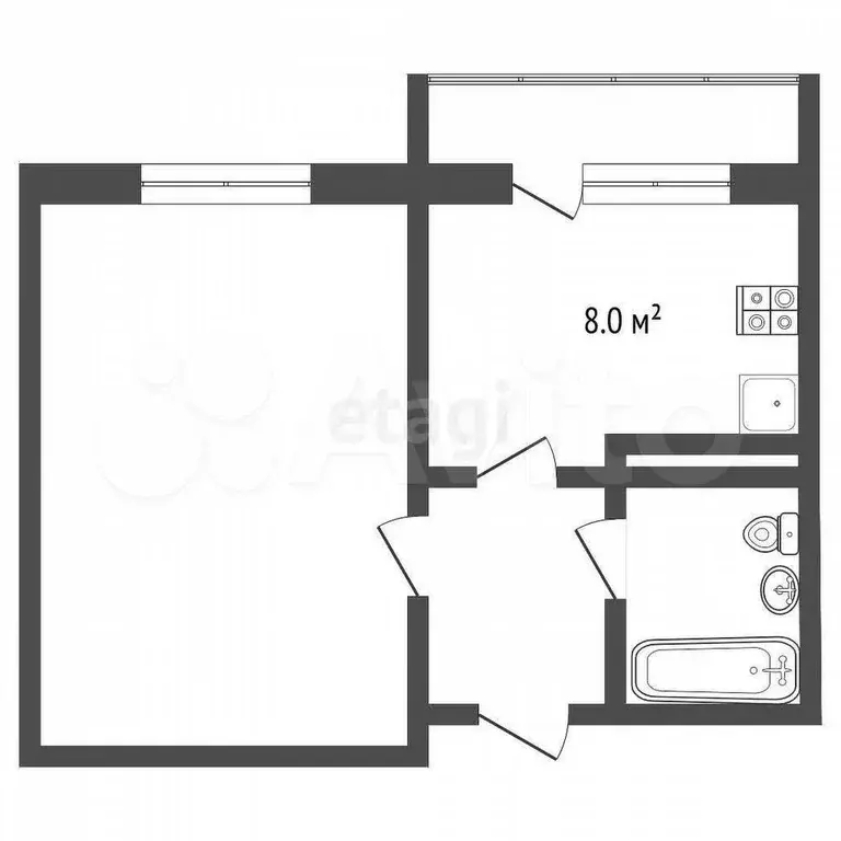 1-к. квартира, 30,4 м, 4/9 эт. - Фото 0