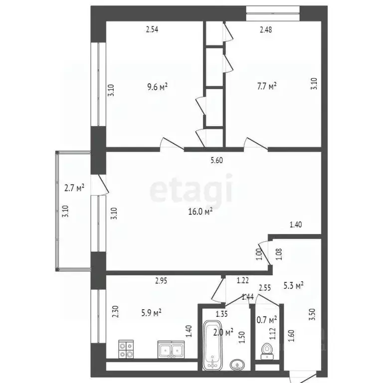 3-к кв. Белгородская область, Шебекино ул. Ленина, 78 (45.0 м) - Фото 1
