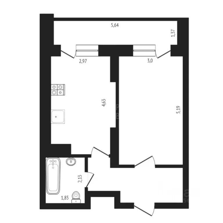 1-к кв. Тюменская область, Тюмень ул. Малыгина, 90 (38.9 м) - Фото 0