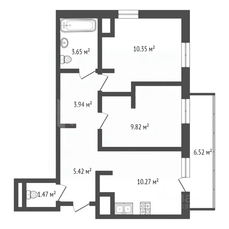 2-к кв. Тюменская область, Тюмень ул. Краснооктябрьская, 10 (62.7 м) - Фото 2