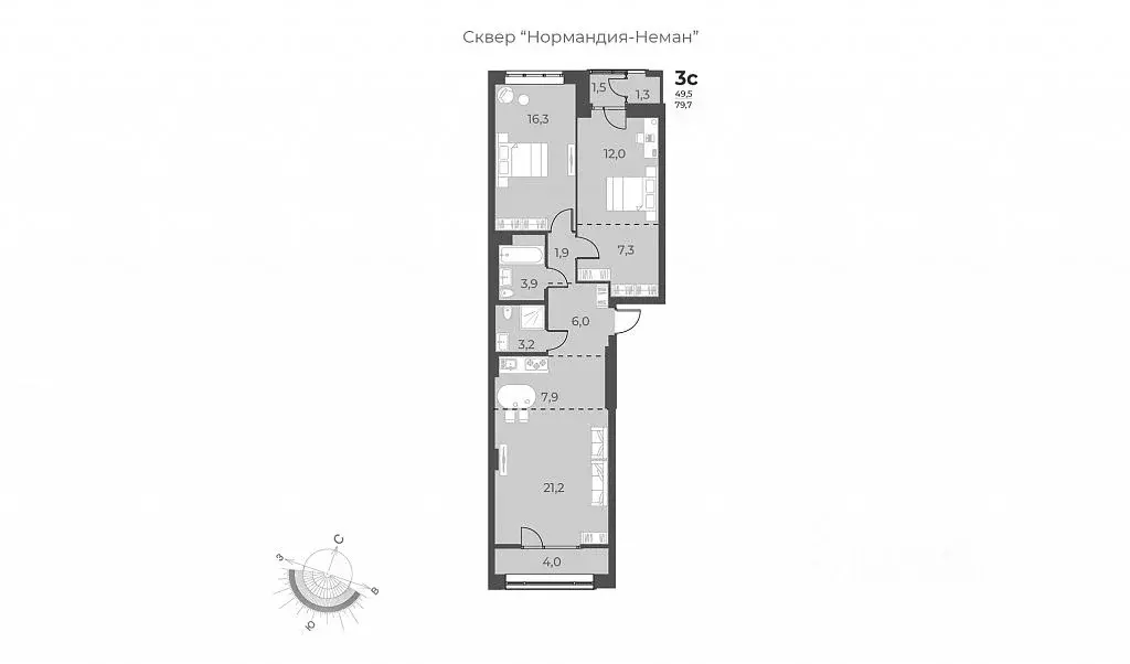 3-к кв. Новосибирская область, Новосибирск ул. Аэропорт, 49 (79.7 м) - Фото 0