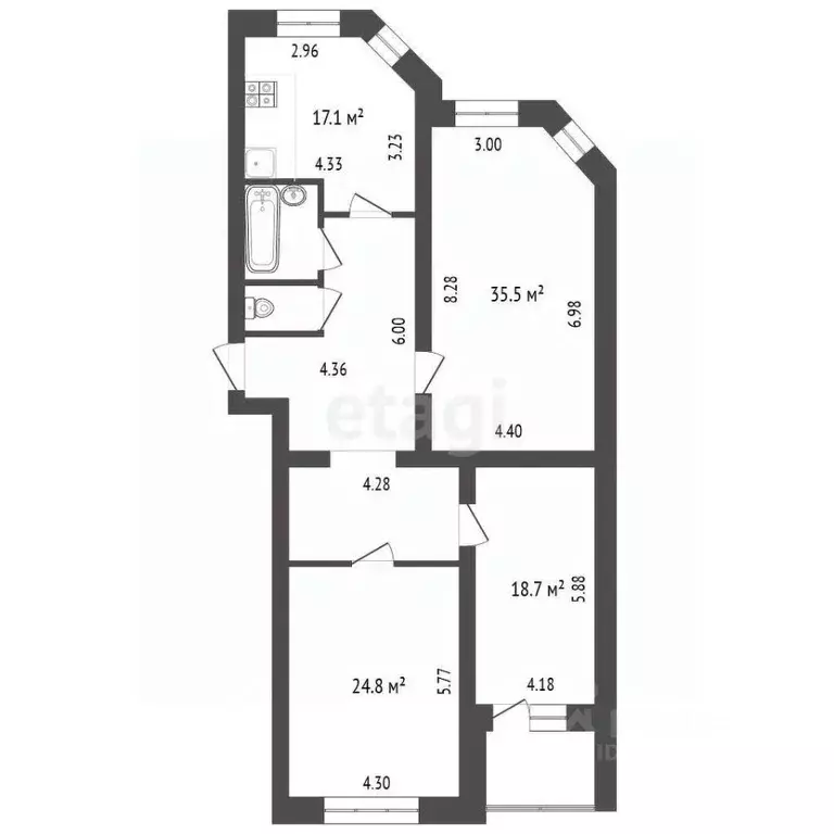 3-к кв. Белгородская область, Белгород ул. Губкина, 49А (133.8 м) - Фото 2