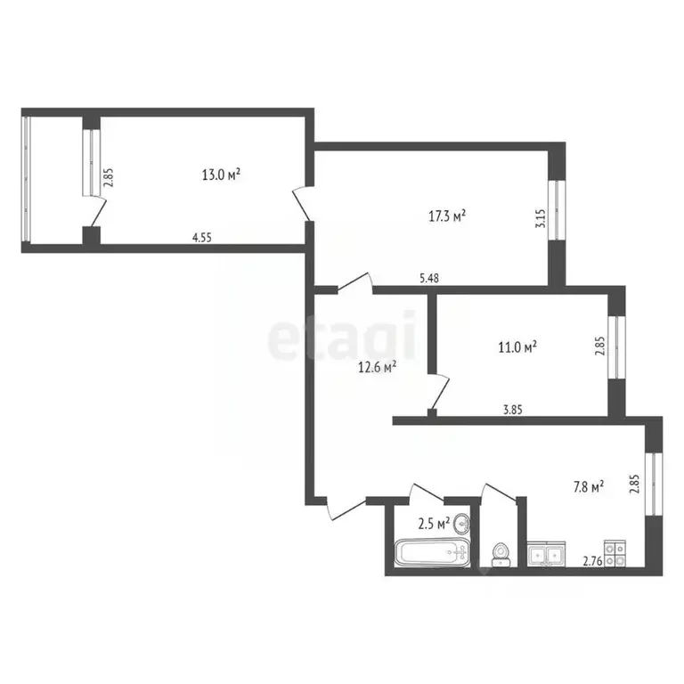 3-к кв. Ямало-Ненецкий АО, Новый Уренгой Советский мкр, 2/3 (65.3 м) - Фото 2