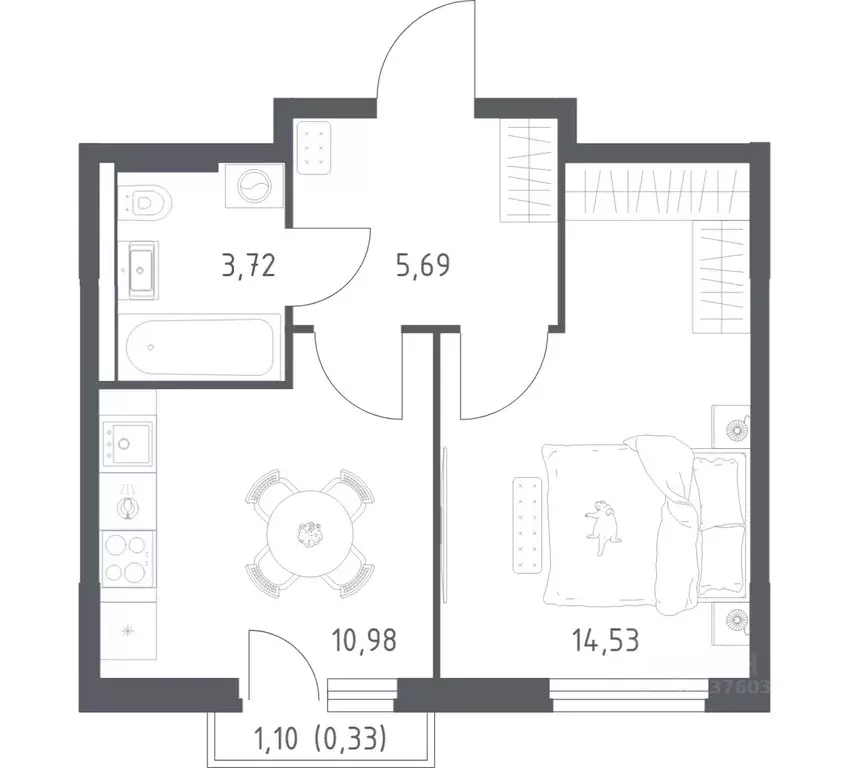 1-к кв. Башкортостан, Уфа ул. Минигали Губайдуллина, 8к9 (35.25 м) - Фото 1