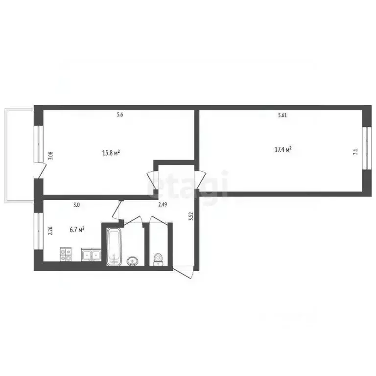 2-к кв. Кемеровская область, Новокузнецк ул. Тольятти, 2 (48.2 м) - Фото 2