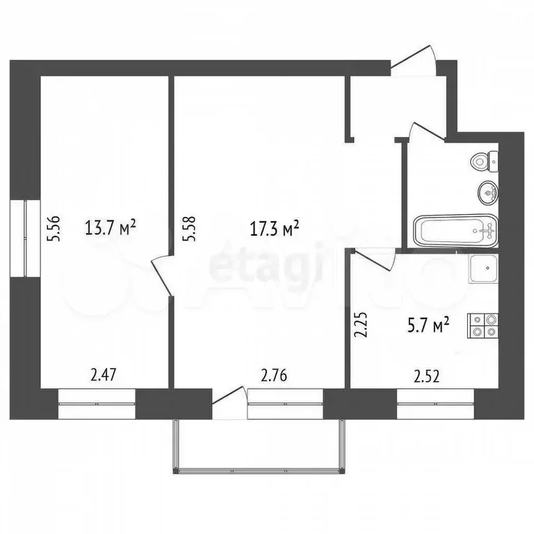 2-к. квартира, 42 м, 4/5 эт. - Фото 0