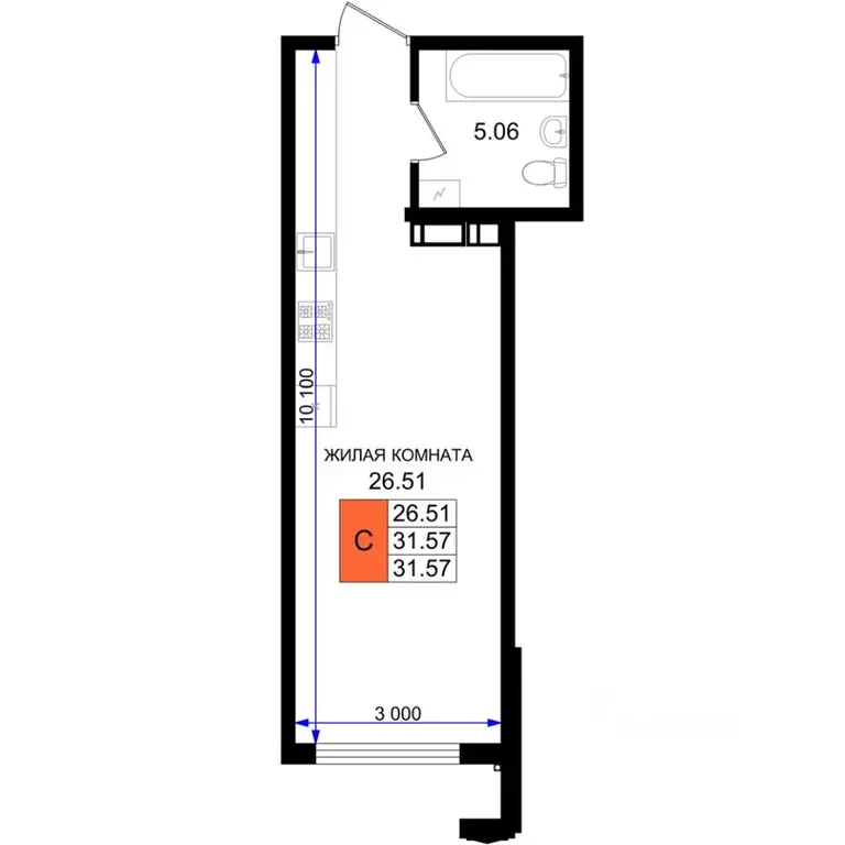 Студия Краснодарский край, Новороссийск ул. Григория Белькинда (31.57 ... - Фото 1