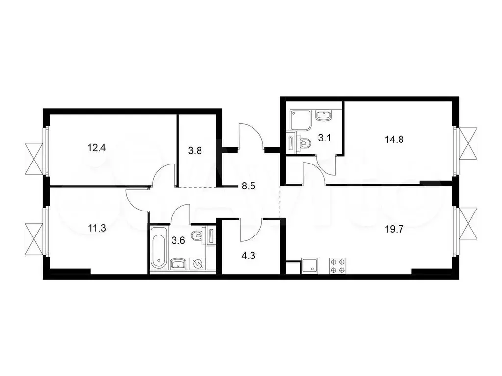 3-к. квартира, 81,5 м, 2/9 эт. - Фото 0