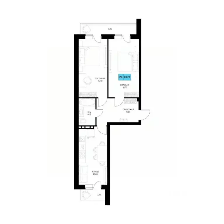 2-к кв. Дагестан, Дербент  (69.22 м) - Фото 0