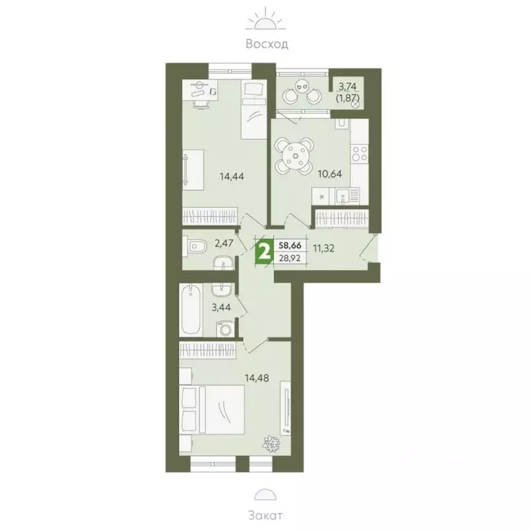 2-к кв. Ульяновская область, Димитровград ул. Менделеева, 99 (56.6 м) - Фото 1