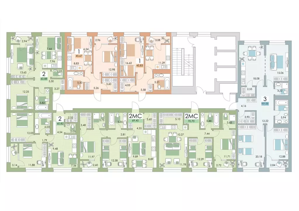 2-к квартира, 60.1 м - Фото 1