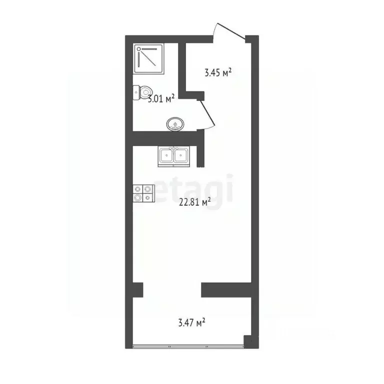 Студия Тюменская область, Тюмень ул. Павла Никольского, 10к1 (19.4 м) - Фото 2