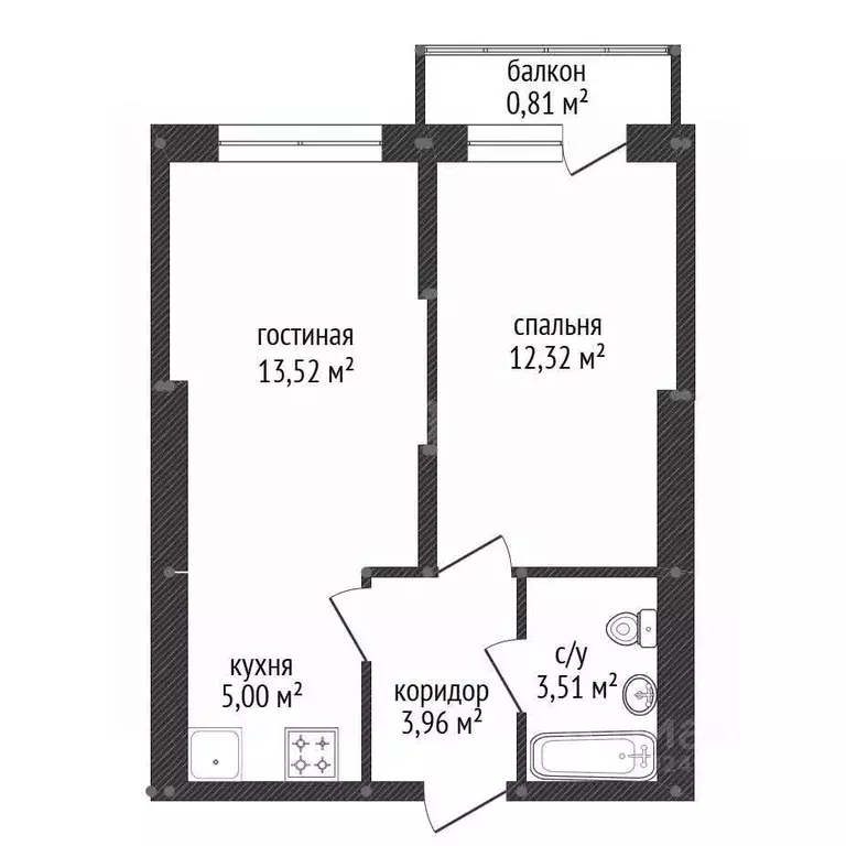 2-к кв. Башкортостан, Уфа Бакалинская ул., 4 (38.29 м) - Фото 1