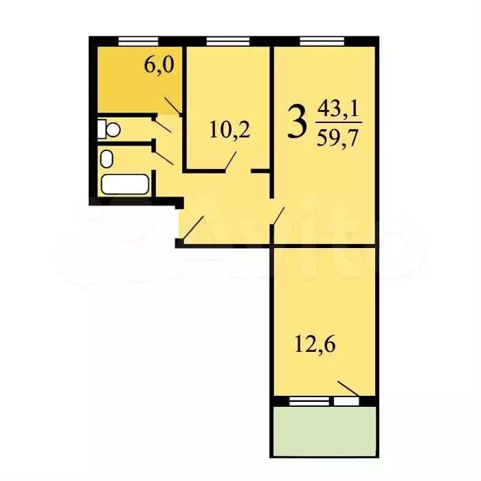 3-к. квартира, 60 м, 6/9 эт. - Фото 0