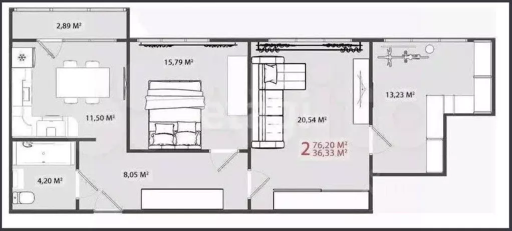 2-к кв. Тверская область, Тверь бул. Гусева, 46 (76.3 м) - Фото 2