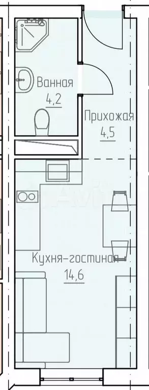 Квартира-студия, 22,4 м, 9/10 эт. - Фото 0