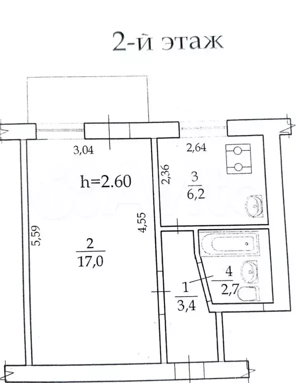 1-к. квартира, 30 м, 2/5 эт. - Фото 0