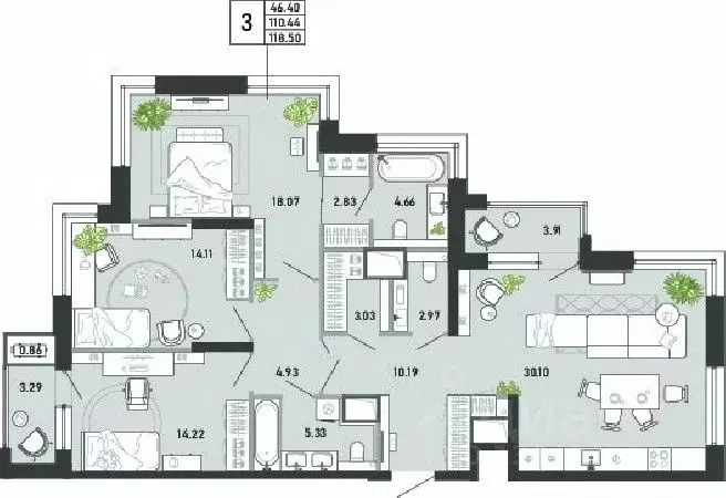 3-к кв. Тульская область, Тула ул. Фридриха Энгельса, 74 (118.5 м) - Фото 1