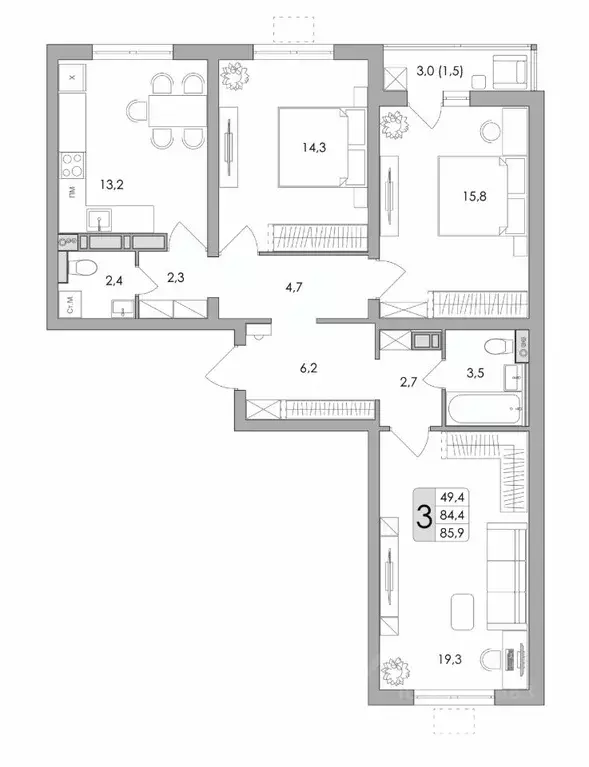 3-к кв. Воронежская область, Воронеж ул. Шишкова, 140Б/16 (85.9 м) - Фото 0