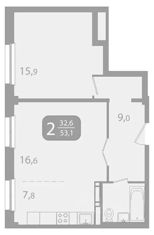 2-к кв. Томская область, Томск ул. Юрия Ковалева, 47 (53.16 м) - Фото 1