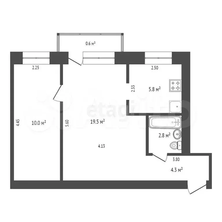 2-к. квартира, 44,7 м, 2/5 эт. - Фото 0