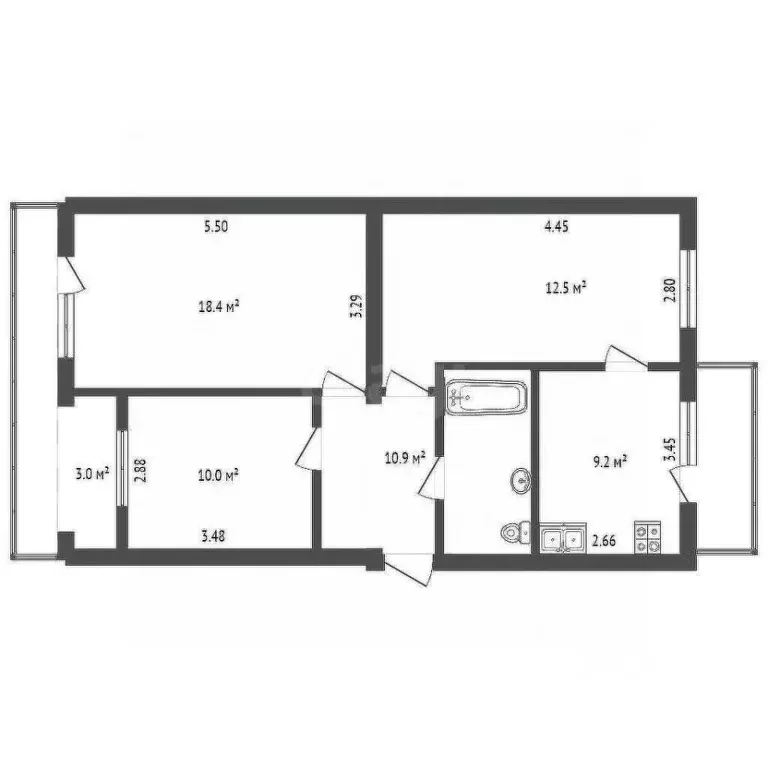 3-к кв. Севастополь ул. Генерала Хрюкина, 22 (69.8 м) - Фото 2