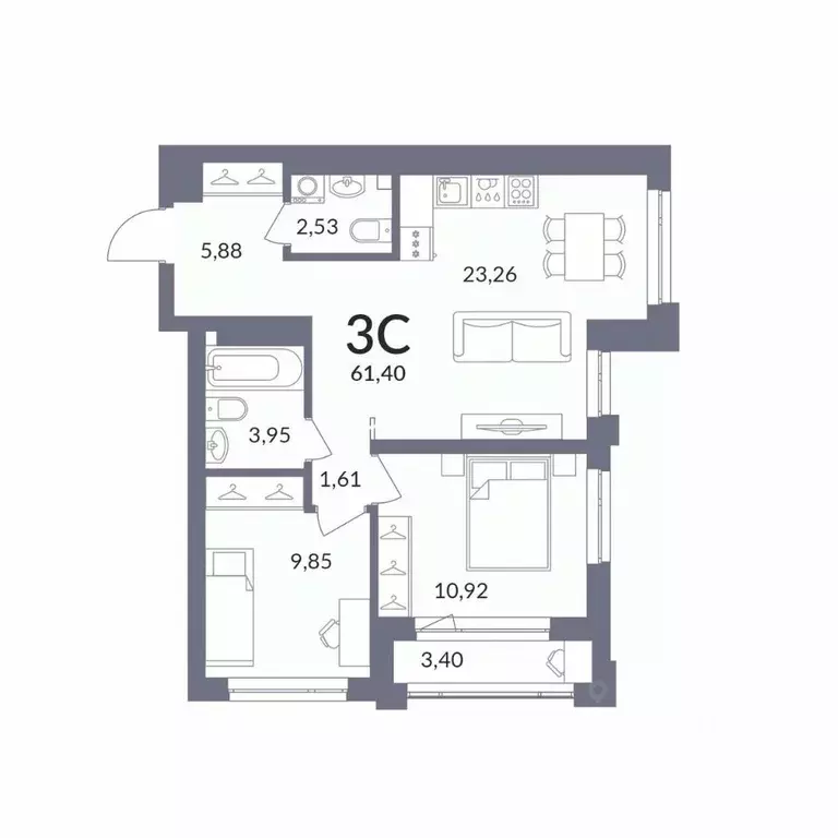 3-к кв. Новосибирская область, Новосибирск Горский мкр, Горская лагуна ... - Фото 1