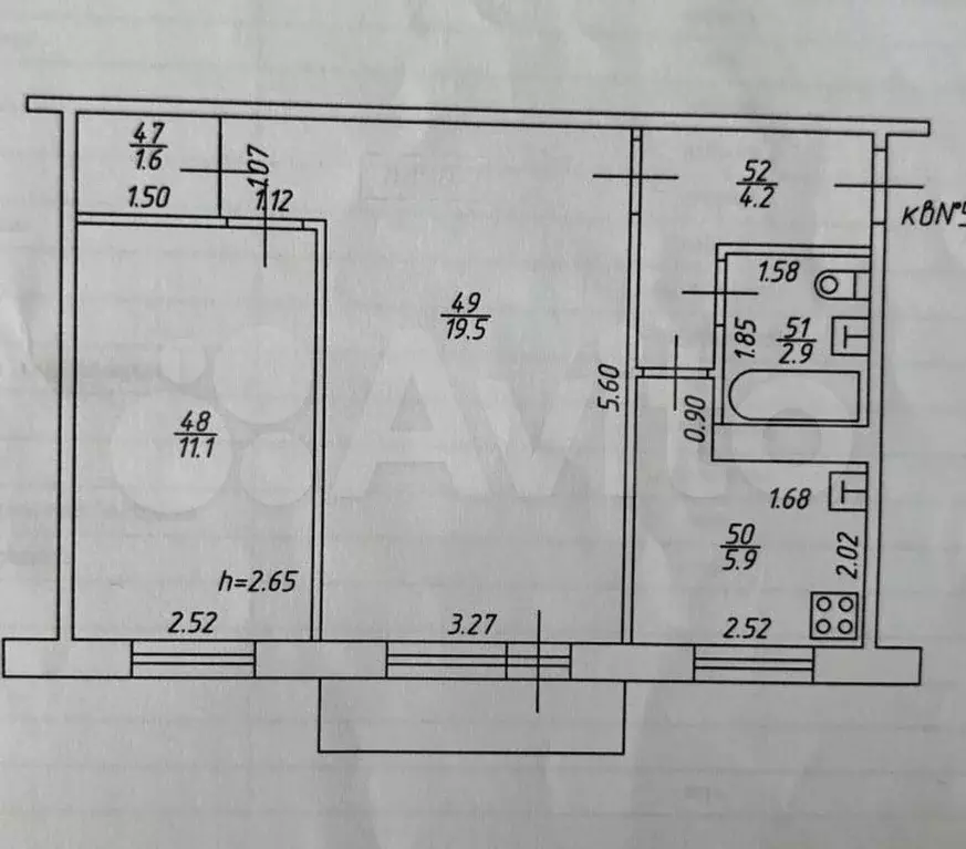 2-к. квартира, 45,2 м, 4/5 эт. - Фото 0