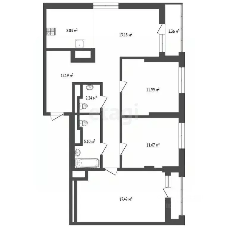 3-к кв. Тюменская область, Тюмень ДОК мкр, ул. Воронинская, 47 (88.4 ... - Фото 0