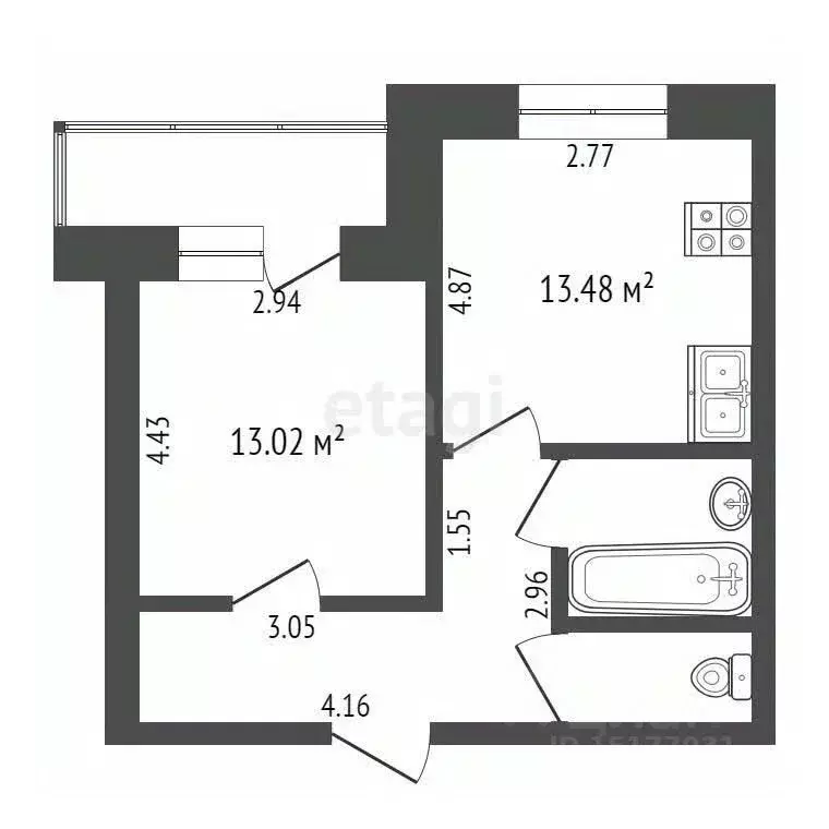 1-к кв. Ямало-Ненецкий АО, Новый Уренгой Дружба мкр, 2/7 (38.3 м) - Фото 1