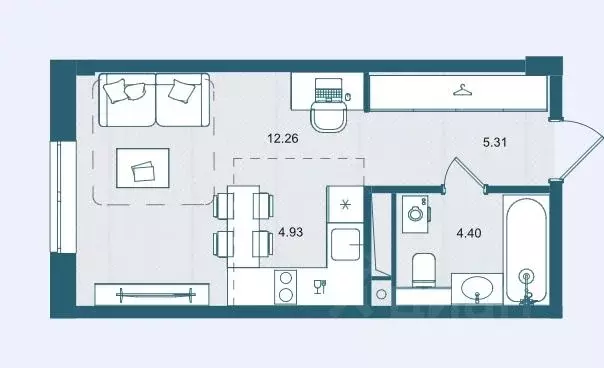 Студия Брянская область, Брянск О Берег жилой комплекс (26.9 м) - Фото 1