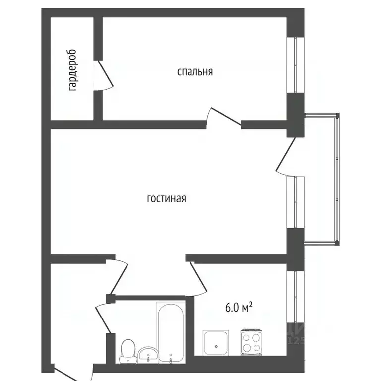 2-к кв. Воронежская область, Воронеж ул. 30-летия Октября, 56 (43.4 м) - Фото 2