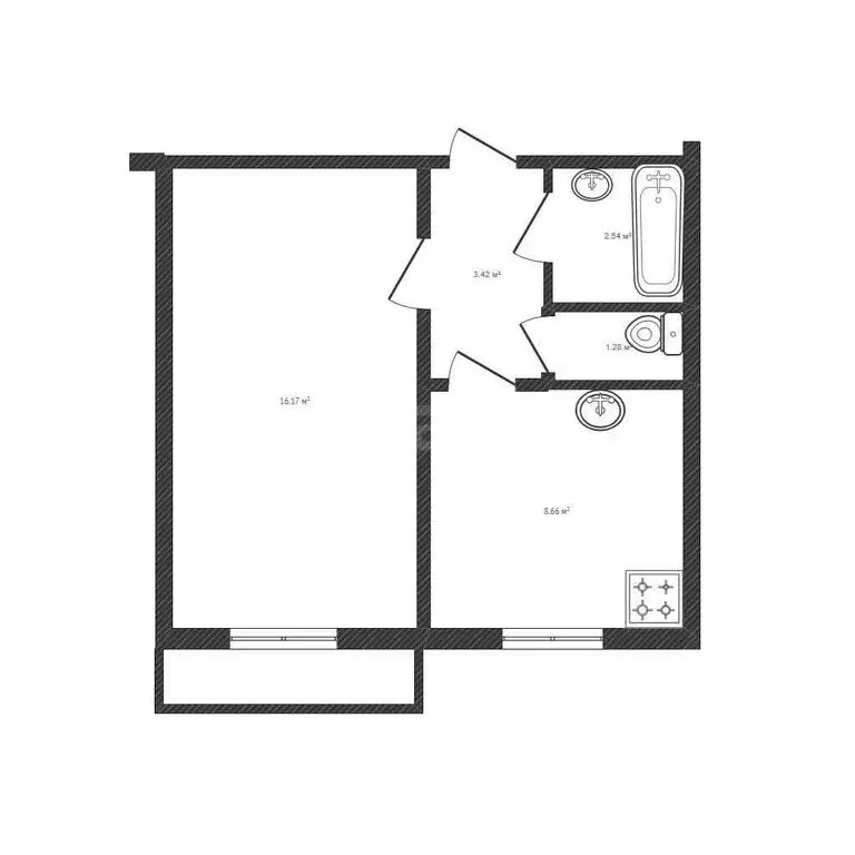 1-комнатная квартира: Валуйки, улица Чапаева, 34/2 (33 м) - Фото 1