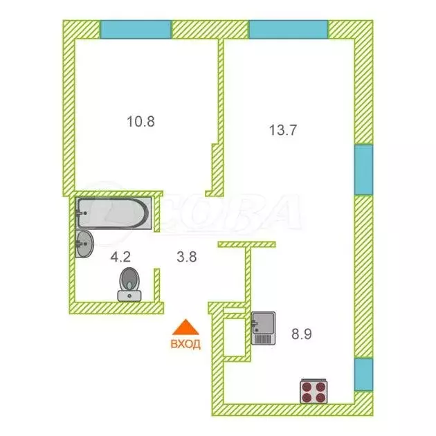 2-комнатная квартира: Тюмень, улица Республики, 204к7 (41.7 м) - Фото 0