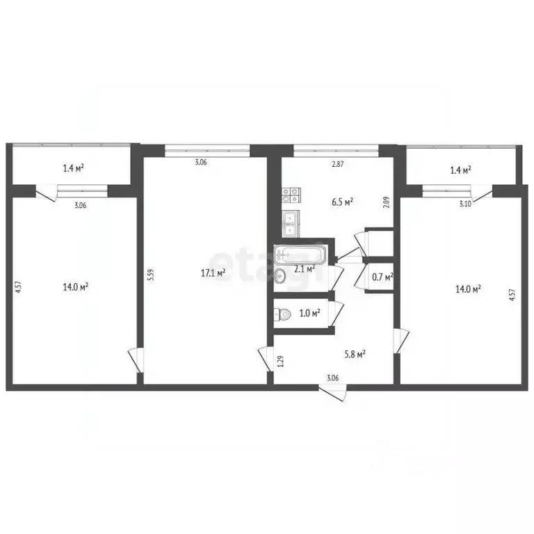 3-к кв. Мордовия, Саранск ул. Есенина, 18 (61.2 м) - Фото 1