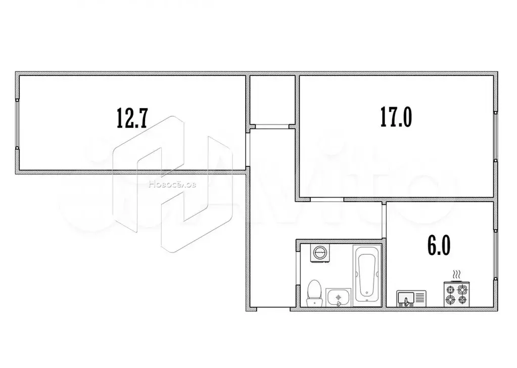 2-к. квартира, 42,5 м, 5/5 эт. - Фото 0