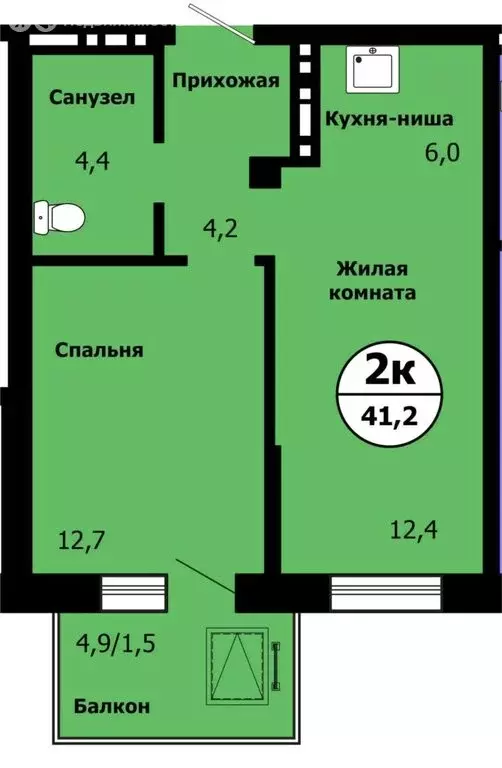 2-комнатная квартира: Красноярск, улица Лесников, 49 (41.2 м) - Фото 0